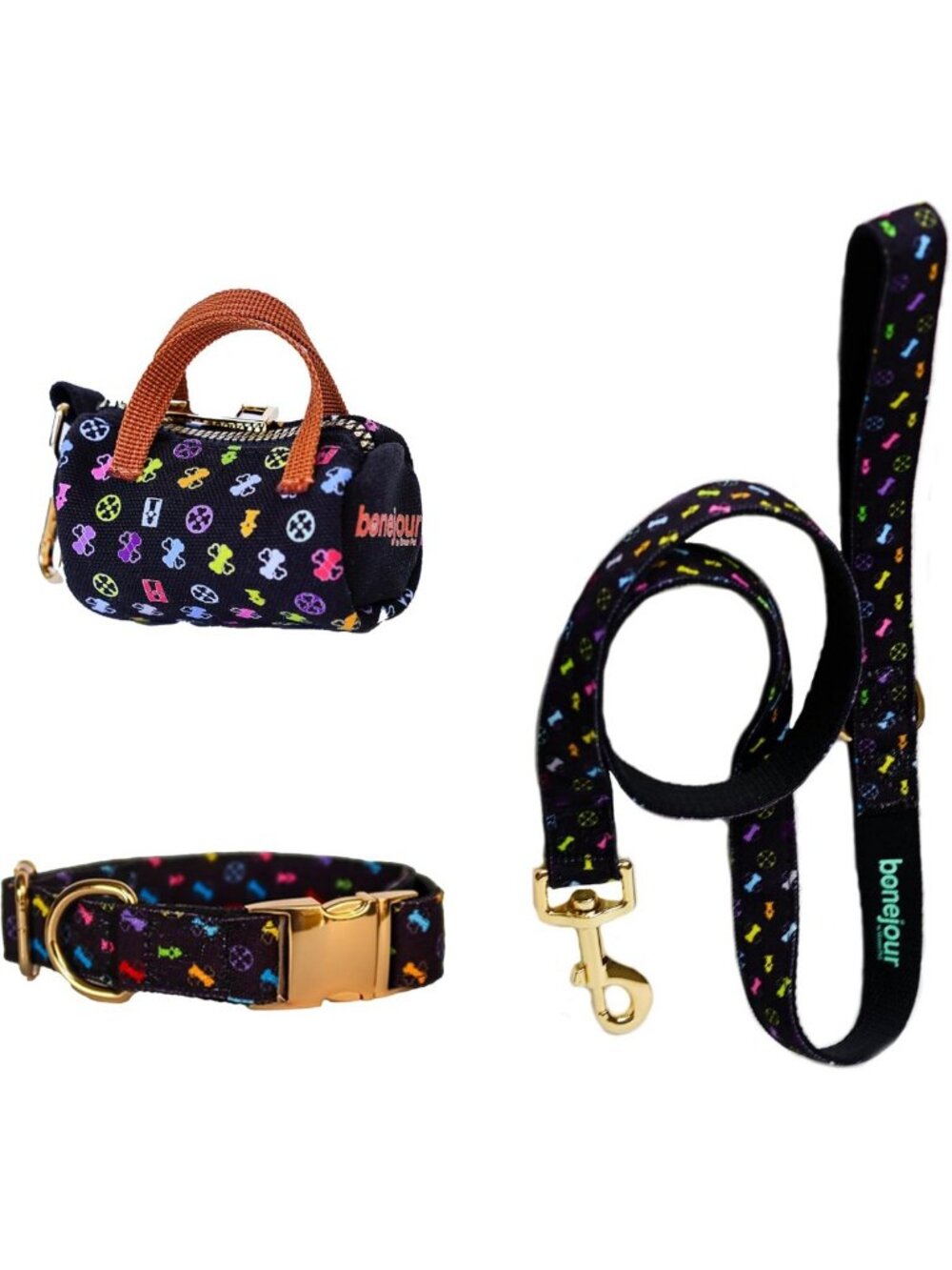 Green Pet Bundle: Standard Size Dog Bone, Waste Bag Dispenser, Collar & Leash